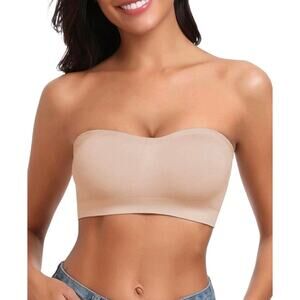 Leyshe Womens Strapless Bra Bandeau Bra Seamless Wireless Padded Top Small